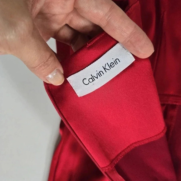 Calvin Klein red stretch satin formal date night mini dress sz 10 - Picture 8 of 17